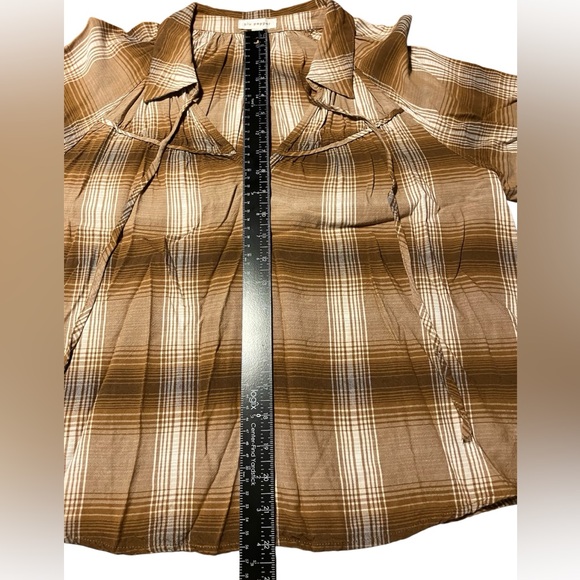 BLU PEPPER Women’s Boho Chic Plaid V-Neck Collar Long Sleeve Blouse Size Small - Picture 6 of 7